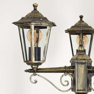 hofstein Außen-Stehlampe Wegeleuchte aus Metall/Glas in Goldfarben-Braun/Klar, ohne Leuchtmittel, Kandelaber, Gartenbeleuchtung IP44, 3xE27, ohne Leuchtmittel