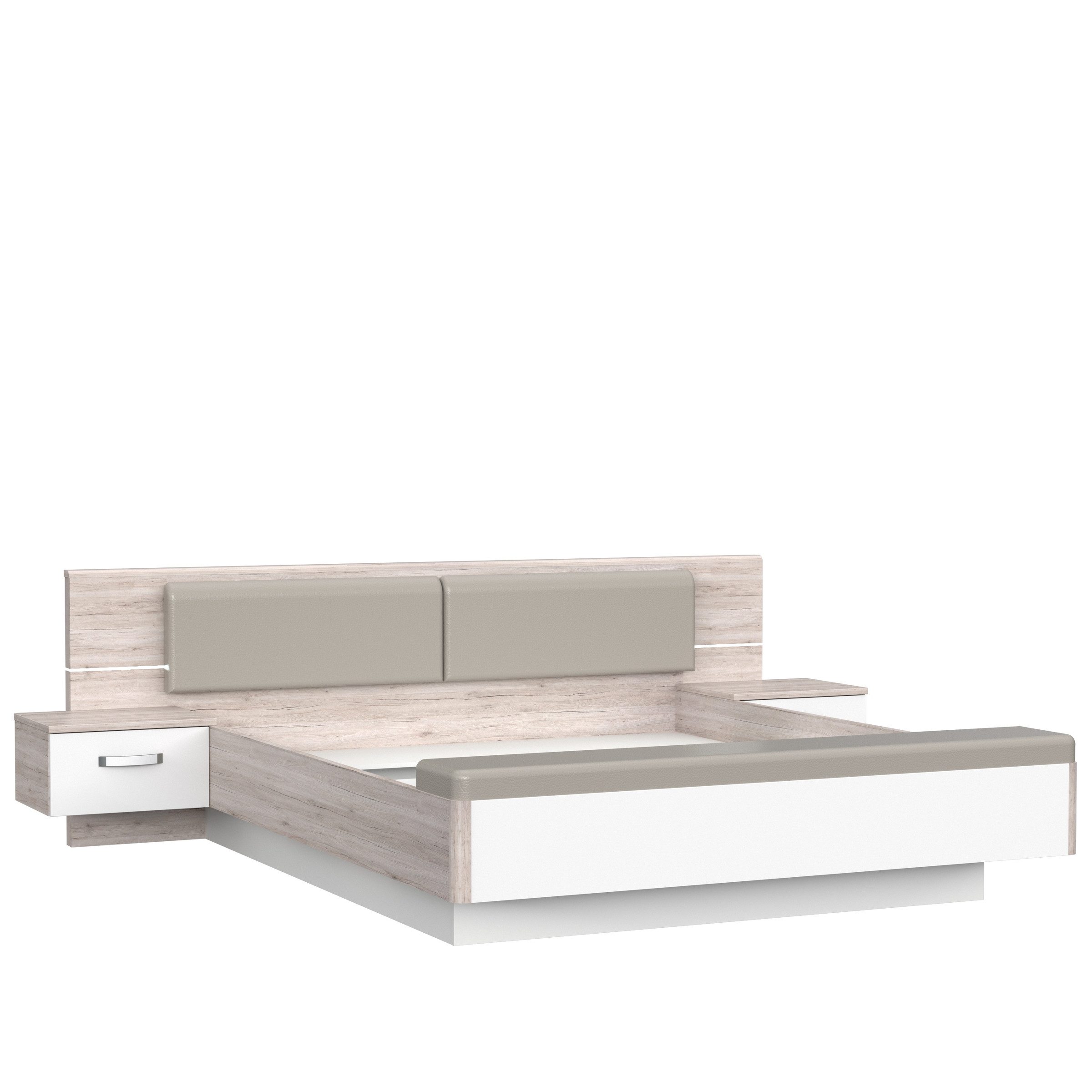 freiraum Bettanlage Rondino, in Sandeiche / Weiß Glanz - 285,3x87,7x237cm (BxHxT)