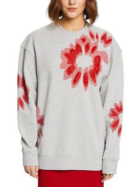 Esprit Sweatshirt Oversize Sweatshirt mit Print und Zierperlen (1-tlg)