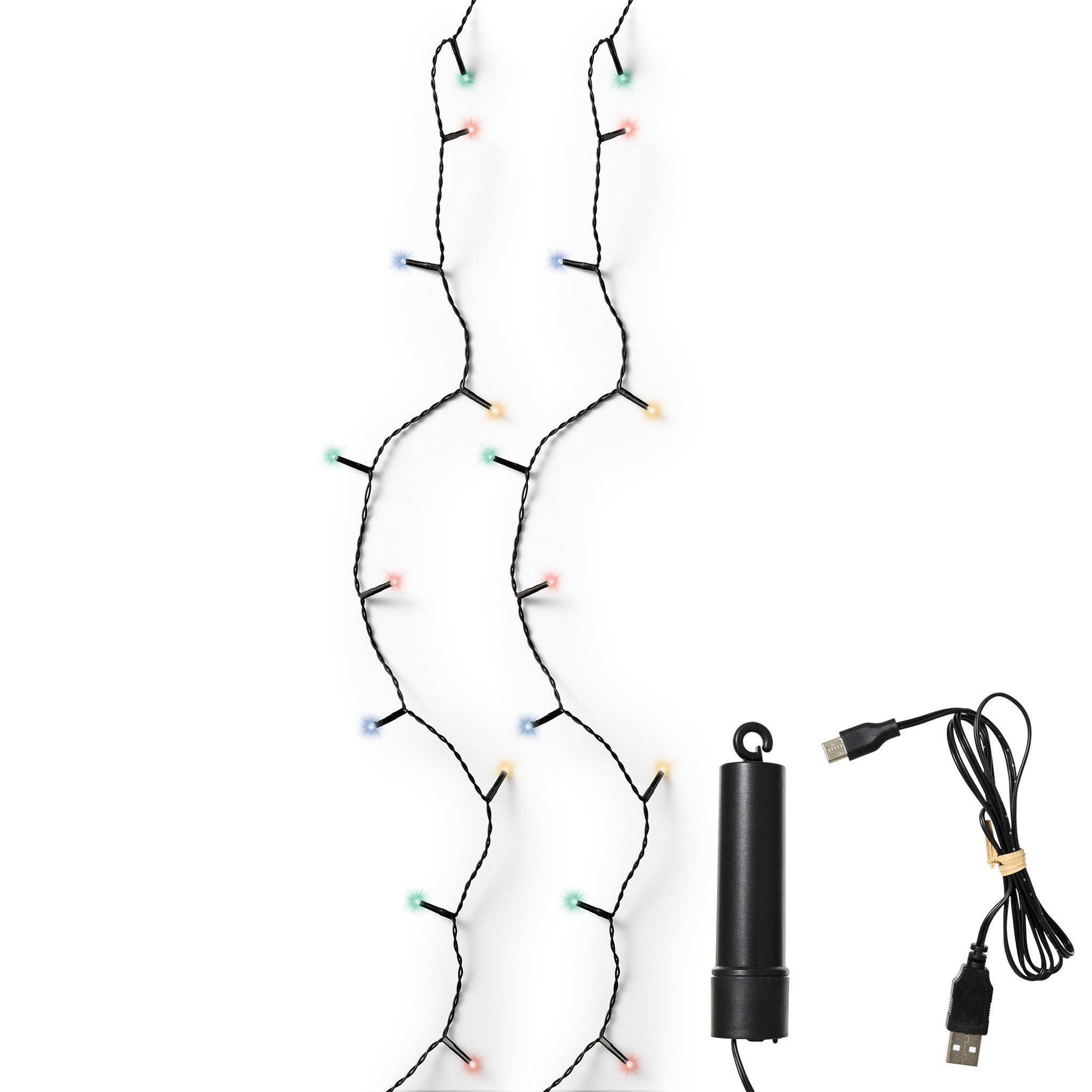 Lumineo LED-Lichterkette, LED Lichterkette 3,7m Duracharge Batterie 50 LEDs Bunt / Schwarz
