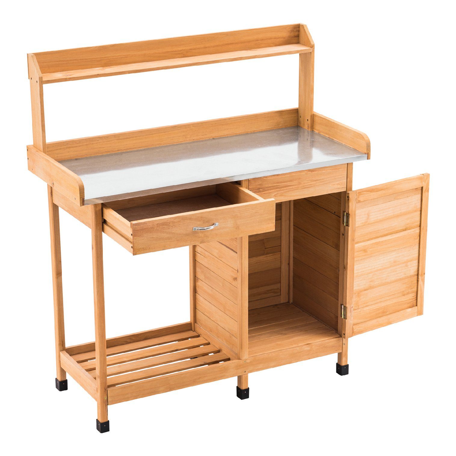 MCombo Pflanztisch MCombo Pflanztisch Gärtnertisch Blumentisch 0440/ 0440EY, mit Schublade, Ablage, Holz, Wetterfest mit 3 Haken