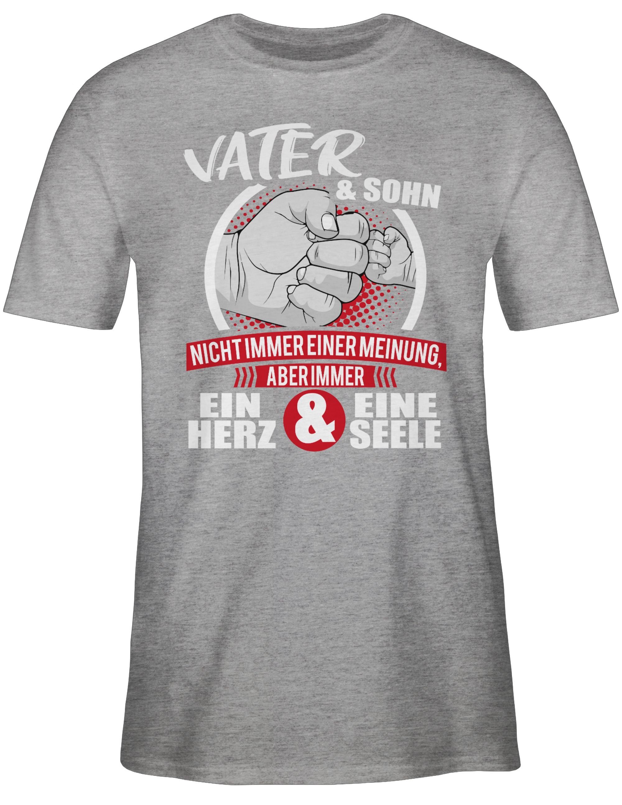 Shirtracer T-Shirt Vater meliert - Papa eine & & Grau ein Partner-Look 2 Immer Seele Familie Sohn weiß/rot Herz