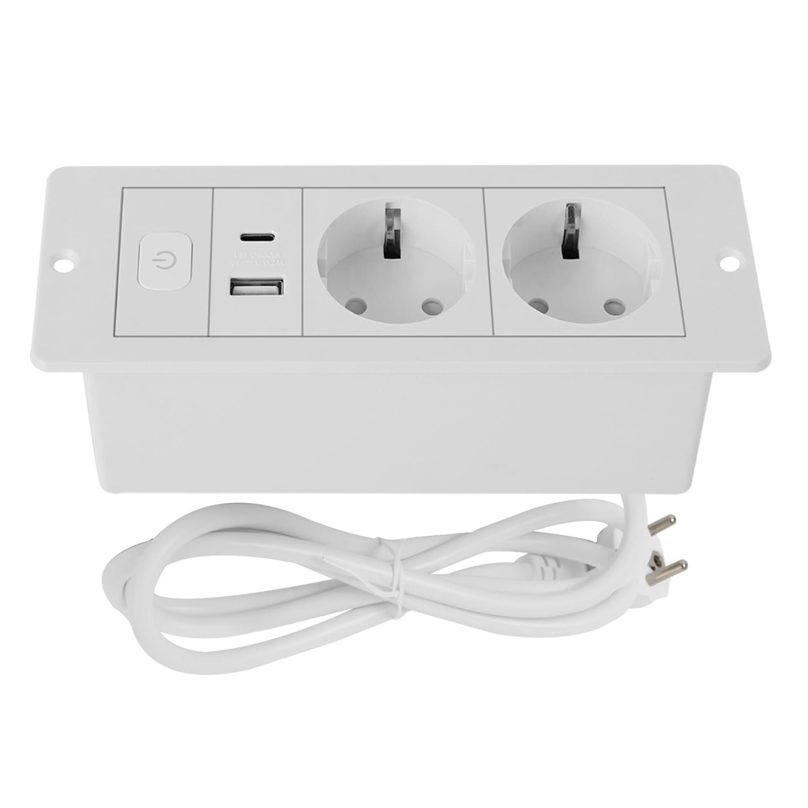 TWSOUL Tischplatte Versenkte Steckdose, 2 Fach Tischsteckdose mit USB & Typ-C Steckdosenleiste (Ein- / Ausschalter, USB-Anschluss)