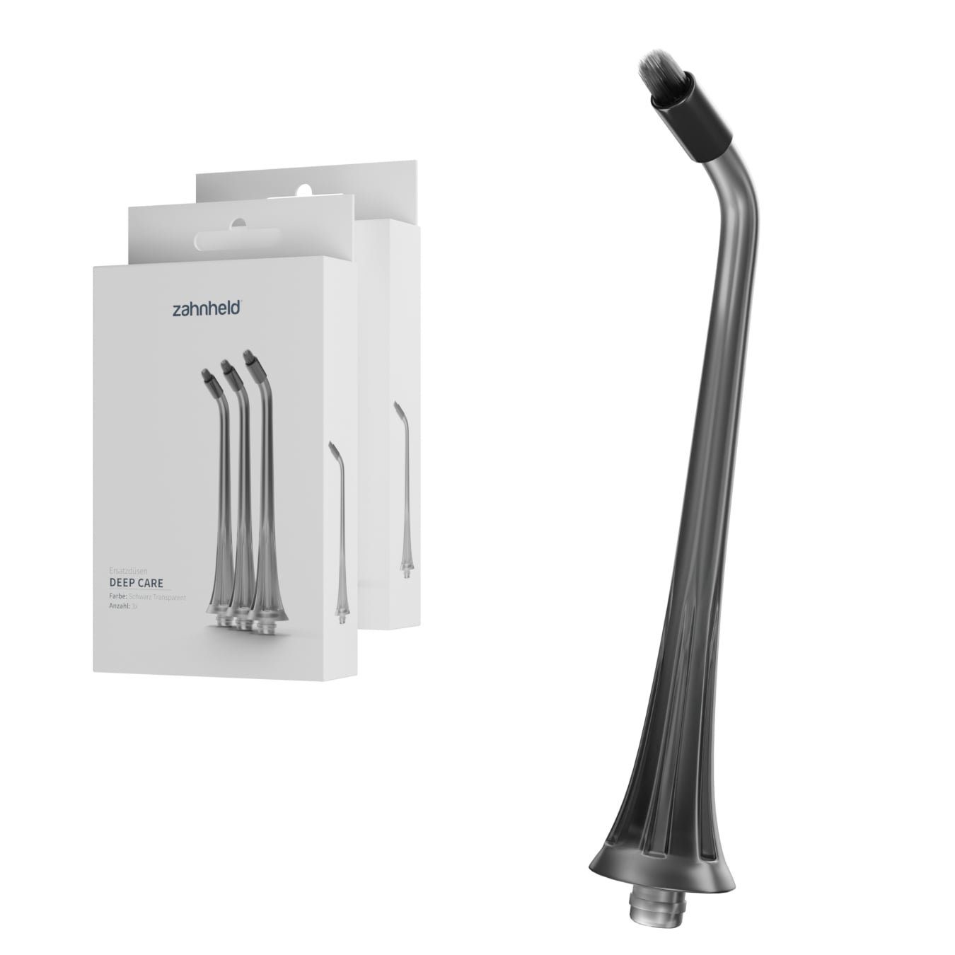 Zahnheld Aufsteckbürsten Zahndusche Ersatzdüsen Deep Care - für Zahnheld Munddusche Aquadent, 6 Stück, Schwarz, mit extra Borsten, im 3er, 6er oder 9er Set, Zahnpflege Set, Water Flosser, effektive Reinigung Zahnzwischenräume, für Munddusche