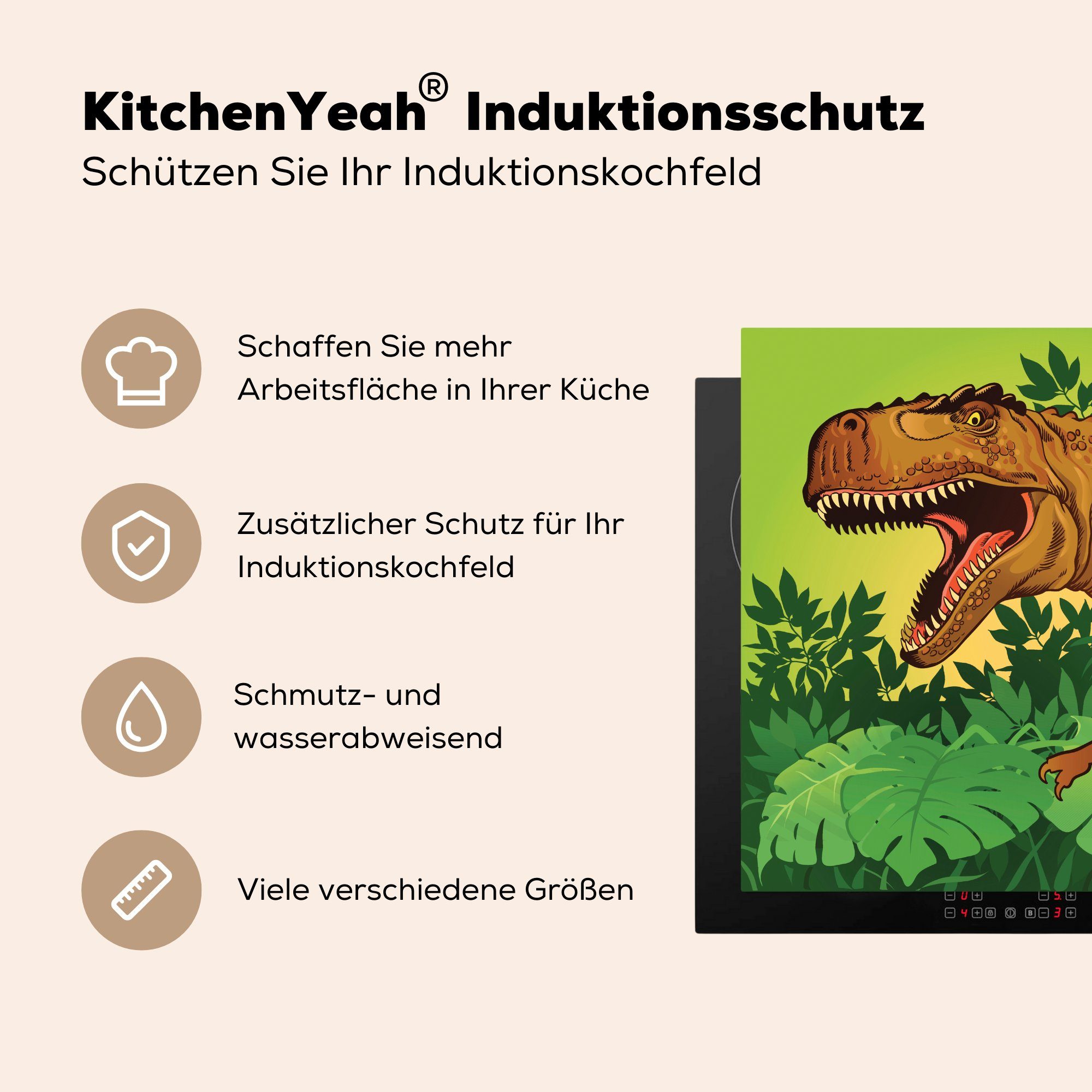 MuchoWow - - - Vinyl, - tlg), Pflanzen Braun cm, Herdblende-/Abdeckplatte - für Ceranfeldabdeckung, 78x78 - küche Illustration Kinder Arbeitsplatte Baby (1 Dinosaurier Junge,