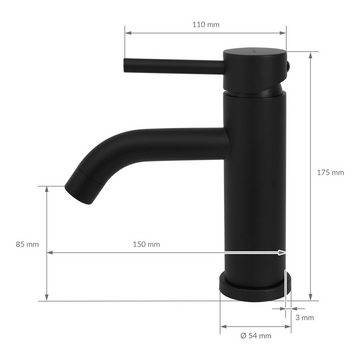LuxeBath Waschtischarmatur Wasserhahn Mischbatterie Einhebelmischer Armaturen Schwarz Messing Rund mit Zugstange