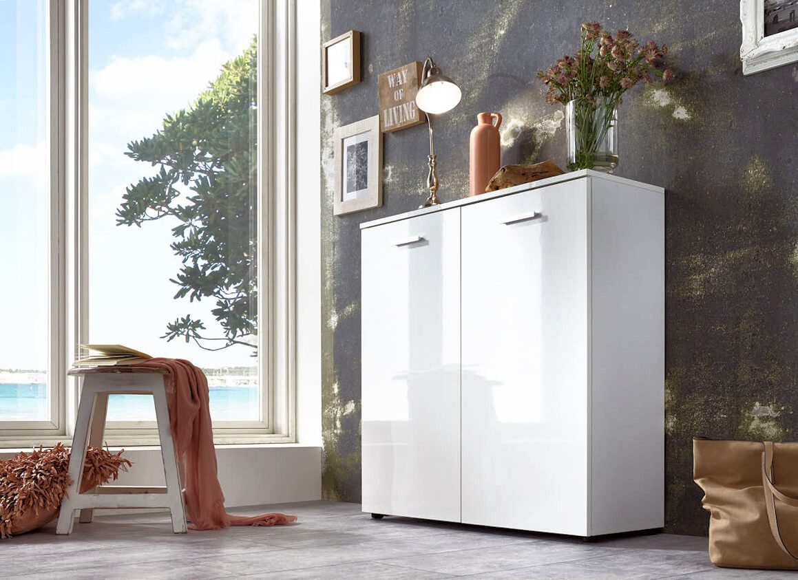 moebel-dich-auf Schuhschrank MALAGA 4 (88 cm breit) Stauraum für ca. 16 Paar Schuhe bis Größe 46