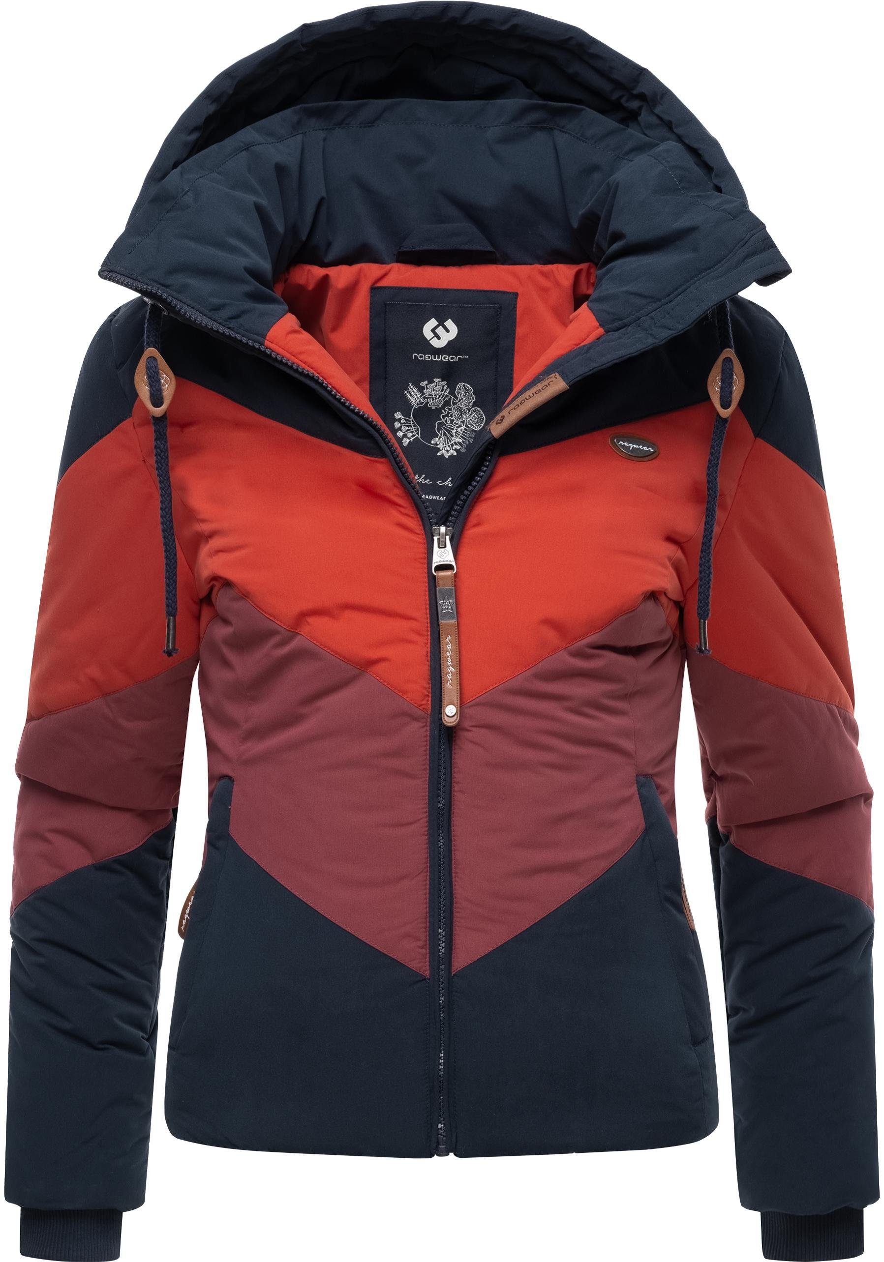 Winterjacke Kapuze Novva und mit Anorak stylische Ragwear V-Steppung dunkelblau Block