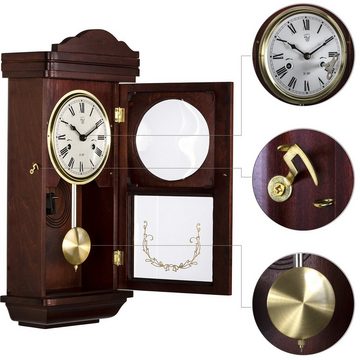 MAXSTORE Pendelwanduhr Mechanische Retro Vintage Uhr Regulator Pendeluhr (Theseus, Mahagoni, 58 x 27,5 x 12,5 cm)