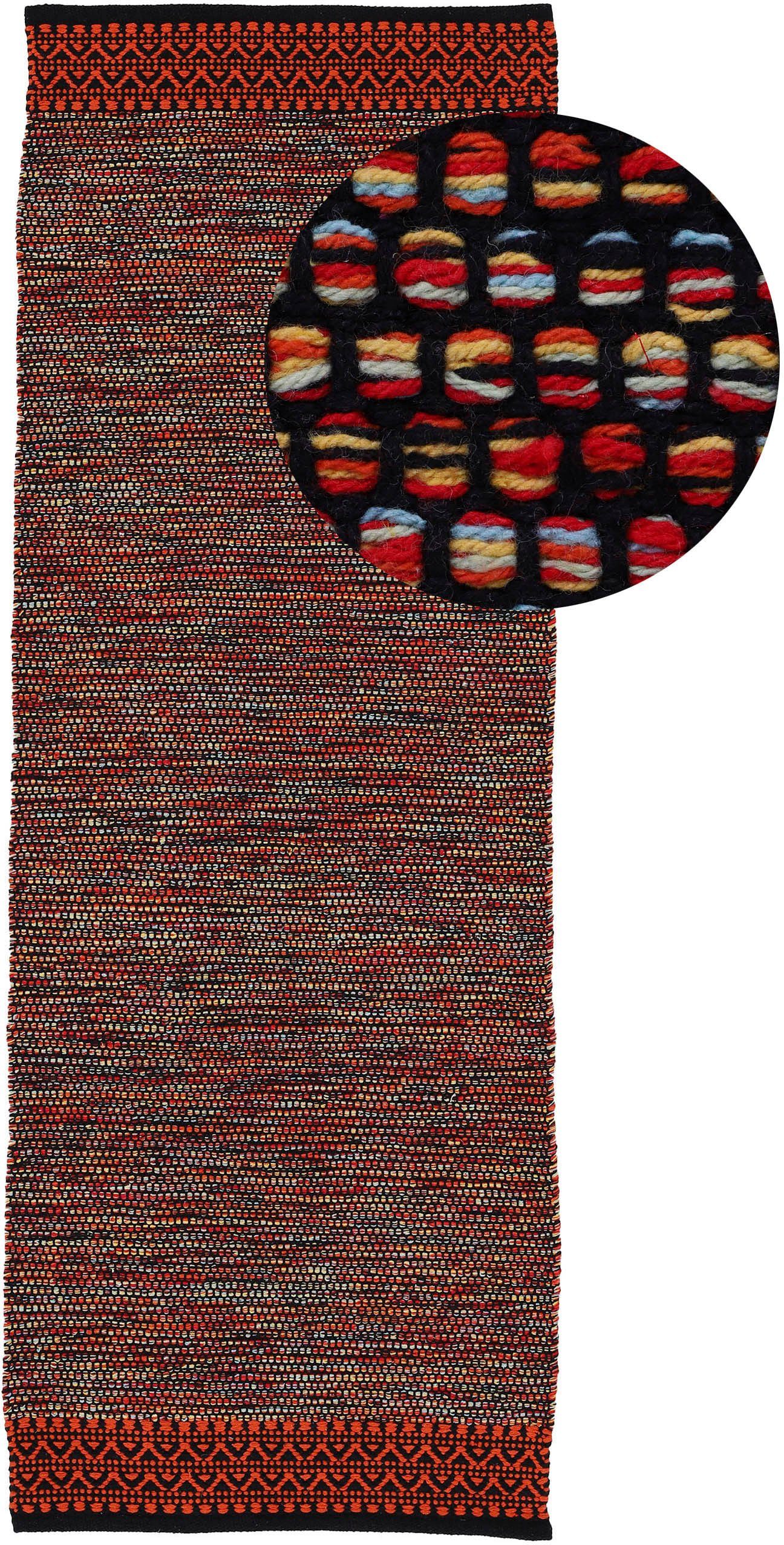 carpetfine Teppich Kelim Mia, auch als Läufer erhältlich, rechteckig, Höhe: 6 mm, handgewebt, Baumwolle, Wendeteppich, Fleckerl, Bordüre, Wohnzimmer