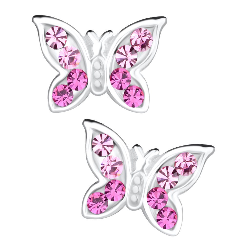 Frauen pink, Ohrstecker Geschenkidee Tag Kinder rosa Paar Schmetterling Mädchen Silber Limana Schmuck für 925 jeden