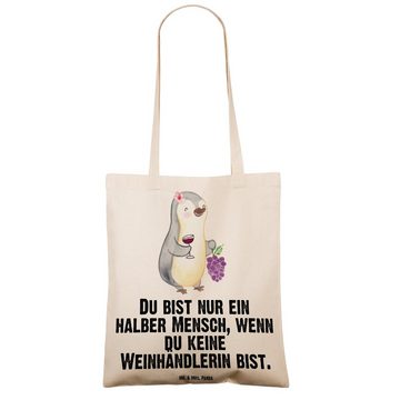 Mr. & Mrs. Panda Tragetasche Weinhändlerin Herz - Transparent - Geschenk, Jubiläum, Beutel, Rente, (1-tlg), Design-Highlight