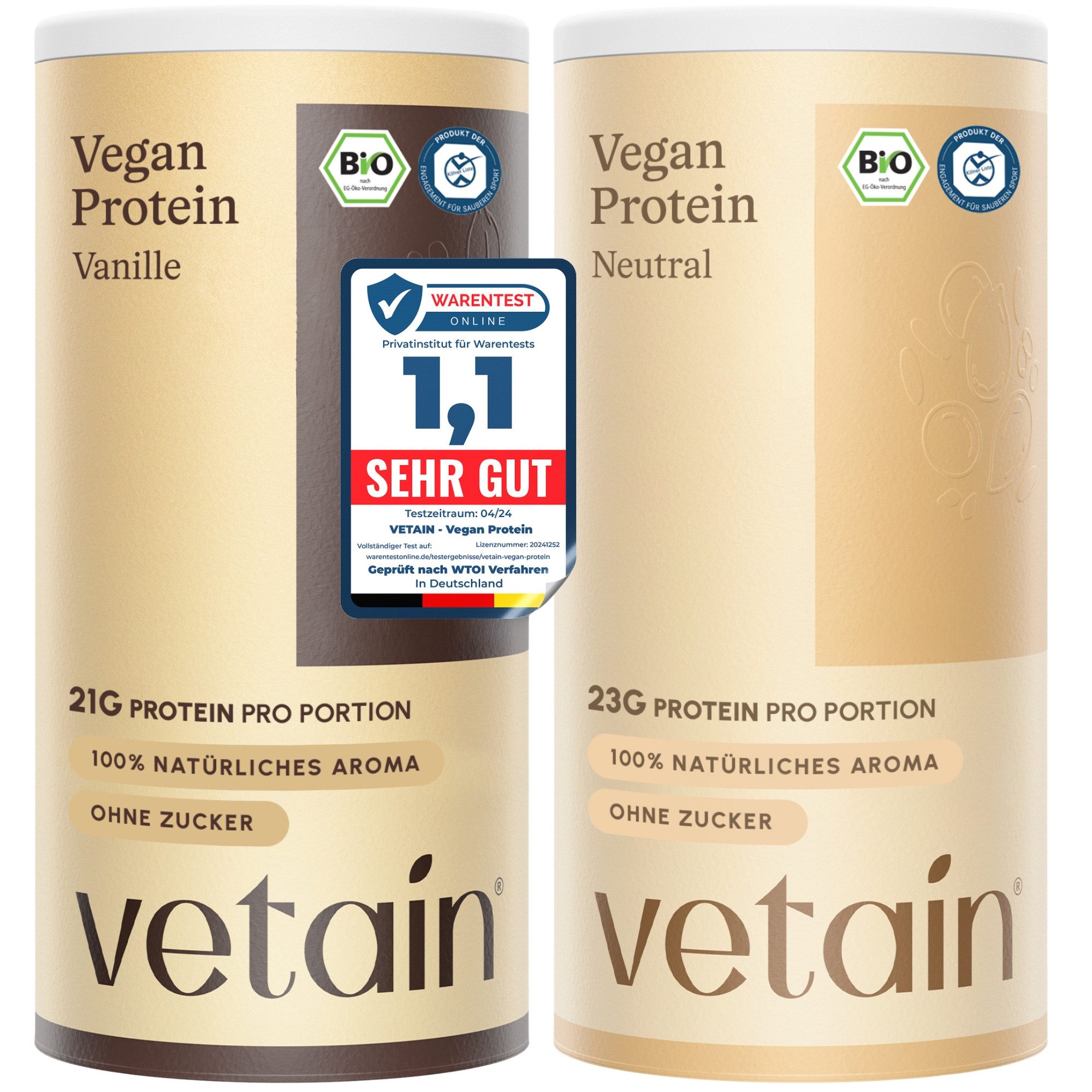 VETAIN Vegan Protein Pulver Vorteilsset Pulver, 2 er, Bio Protein Pulver, ohne künstliche Süßungsmittel, cremig, gut löslich
