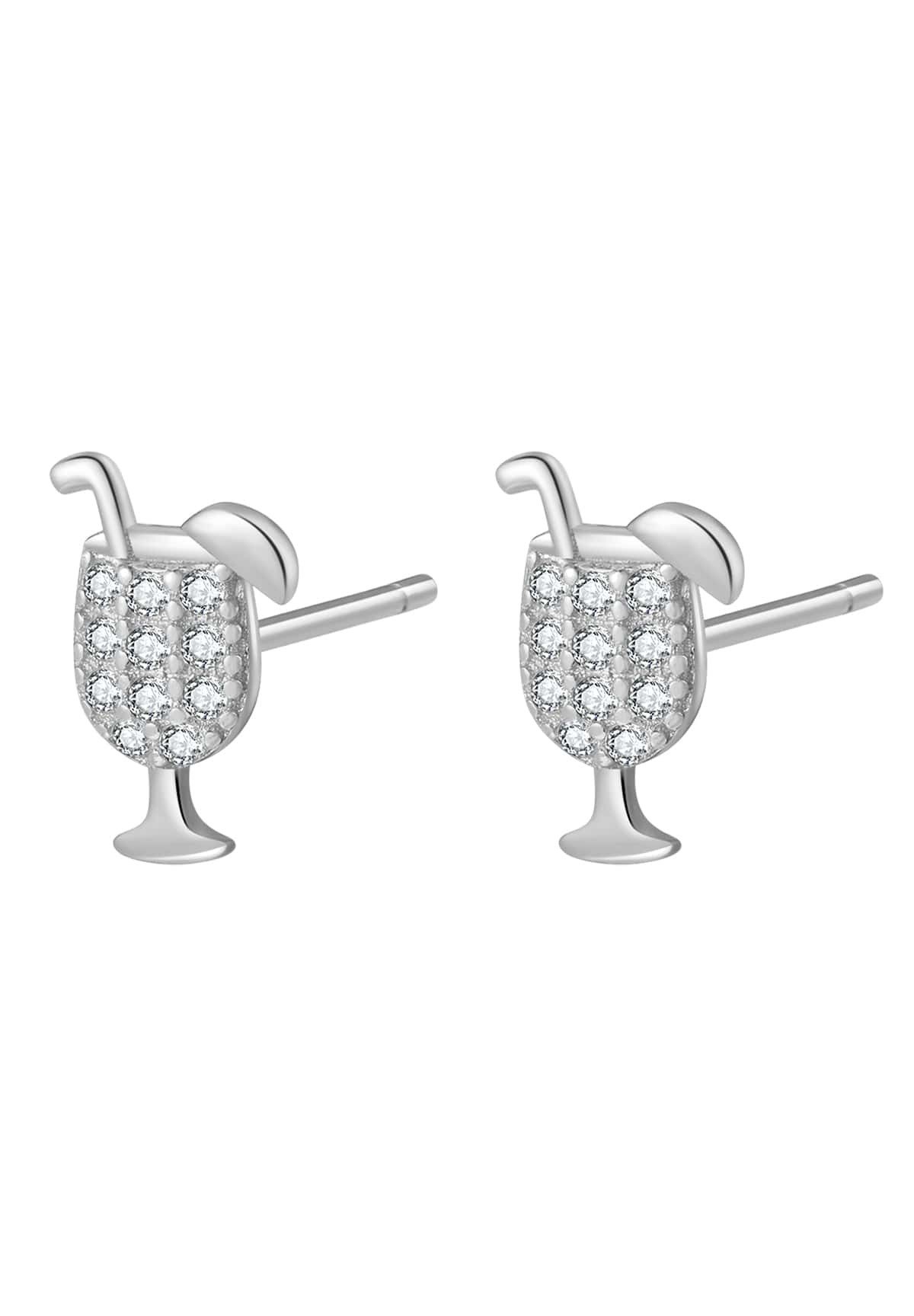 Paar Ohrstecker Eistüte, Glas Sekt, Cocktail mit Zirkonia