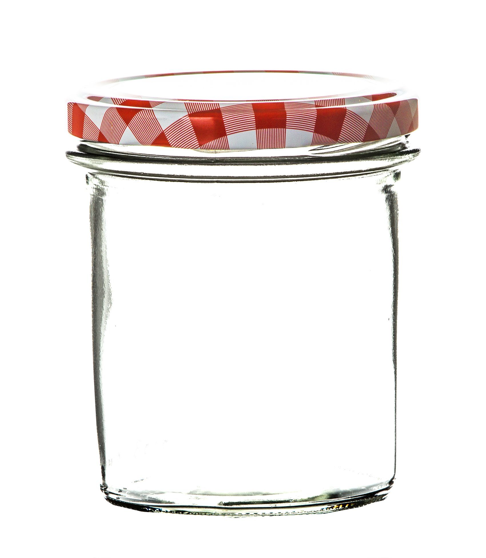 mit Glas, 350ml Made Germany Rot (24-tlg) BigDean Sturzglas Kariert Marmeladengläser Einmachglas Schraub-Deckel, in