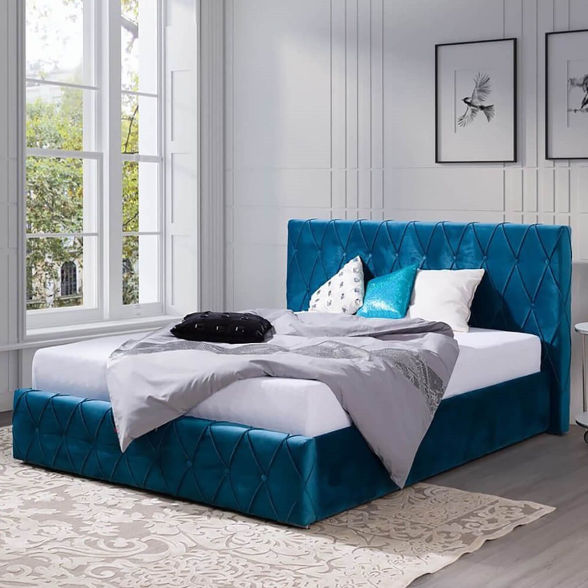 Xlmoebel Polsterbett Neues doppeltes Design-Bett in luxuriösem Türkis-Samtstoff (Bett), Hergestellt in Europa