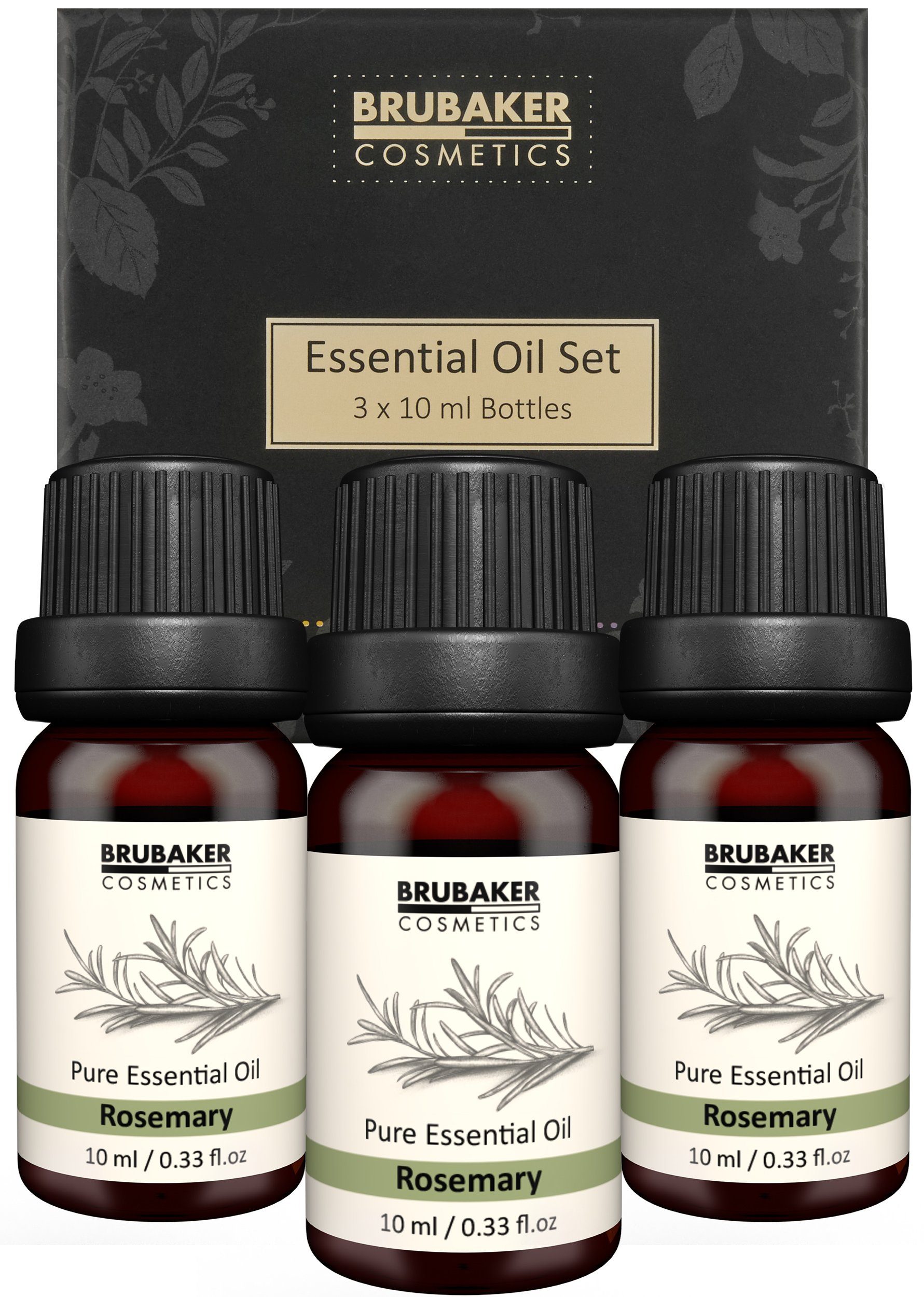 BRUBAKER Duftöl 3er-Set Rosmarin Öl - Konzentration, Kreativität (Naturrein & Vegan, 3 x 10 ml Rosmarinöl), Ätherische Öle Aromatherapie Geschenkset