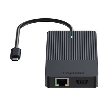 Rapoo UCM-2006 USB-C Multiport Adapter, 12in1, Grau USB-Adapter USB-C zu 3,5-mm-Klinke, DisplayPort, HDMI, MicroSD-Card, RJ-45 (Ethernet), SD-Card, USB 2.0, USB 3.0 Typ A, USB-C, 18 cm