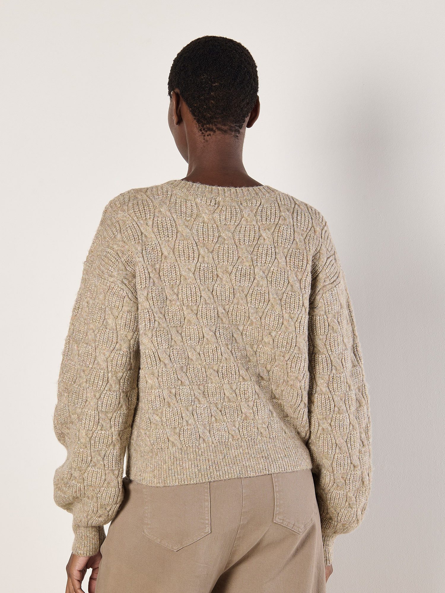 Apricot Strickpullover Zopfstrick-Pullover mit Farbtupfer