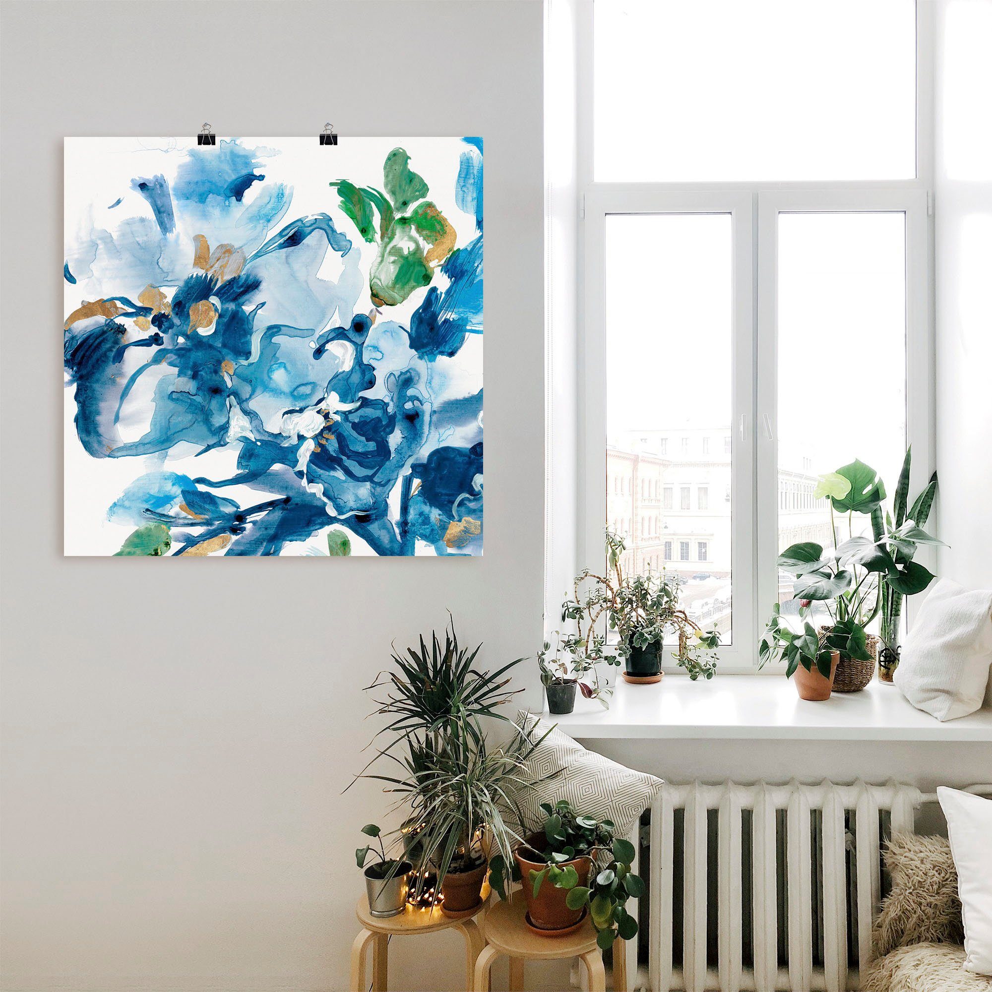 Artland Wandbild Cerulean Floral, Poster Größen als Leinwandbild, oder (1 St), Blumenbilder Alubild, Wandaufkleber in versch