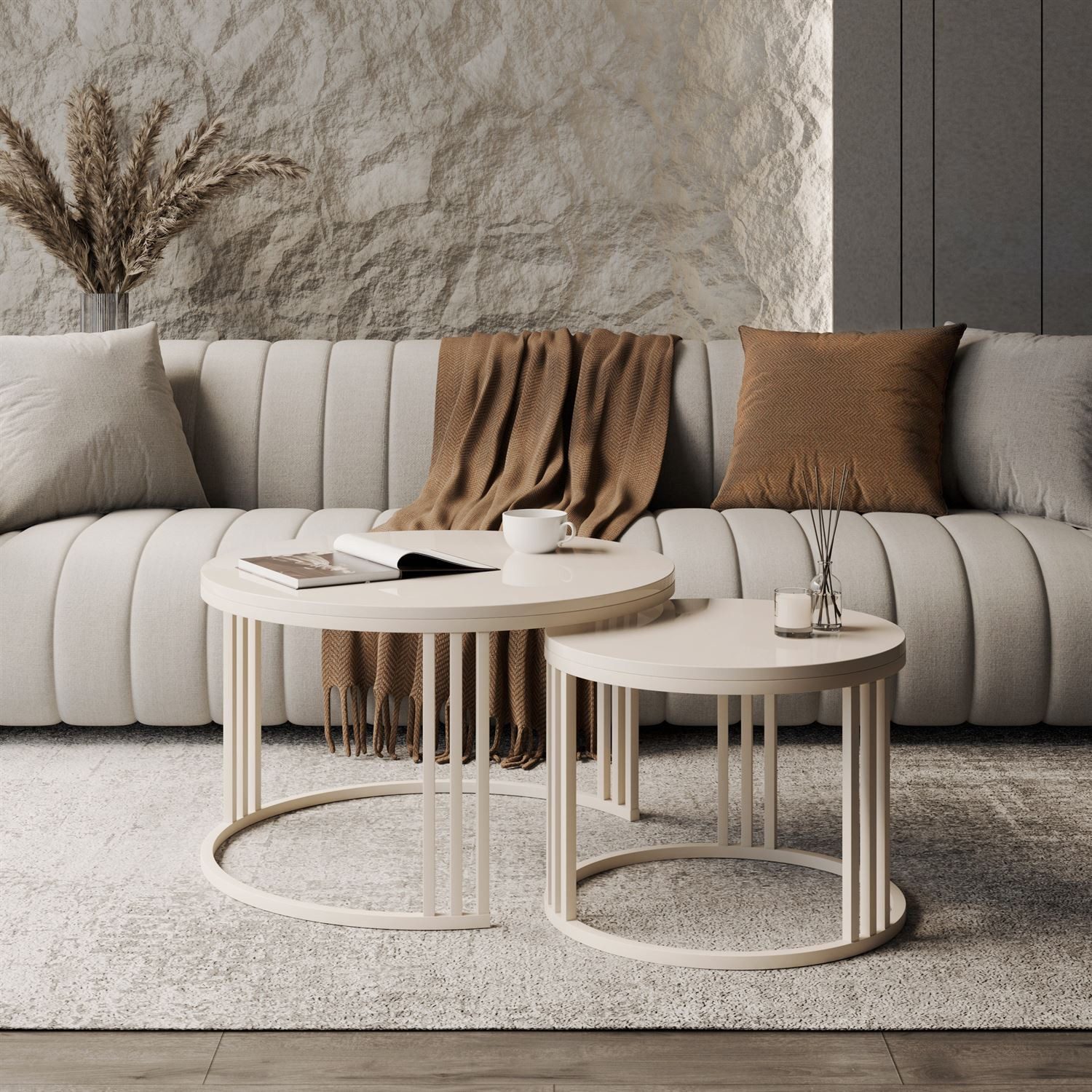 Lookway Couchtisch LORI 2in1 HOCHGLANZ, runder Couchtisch mit kaschmirfarbe günstig online kaufen