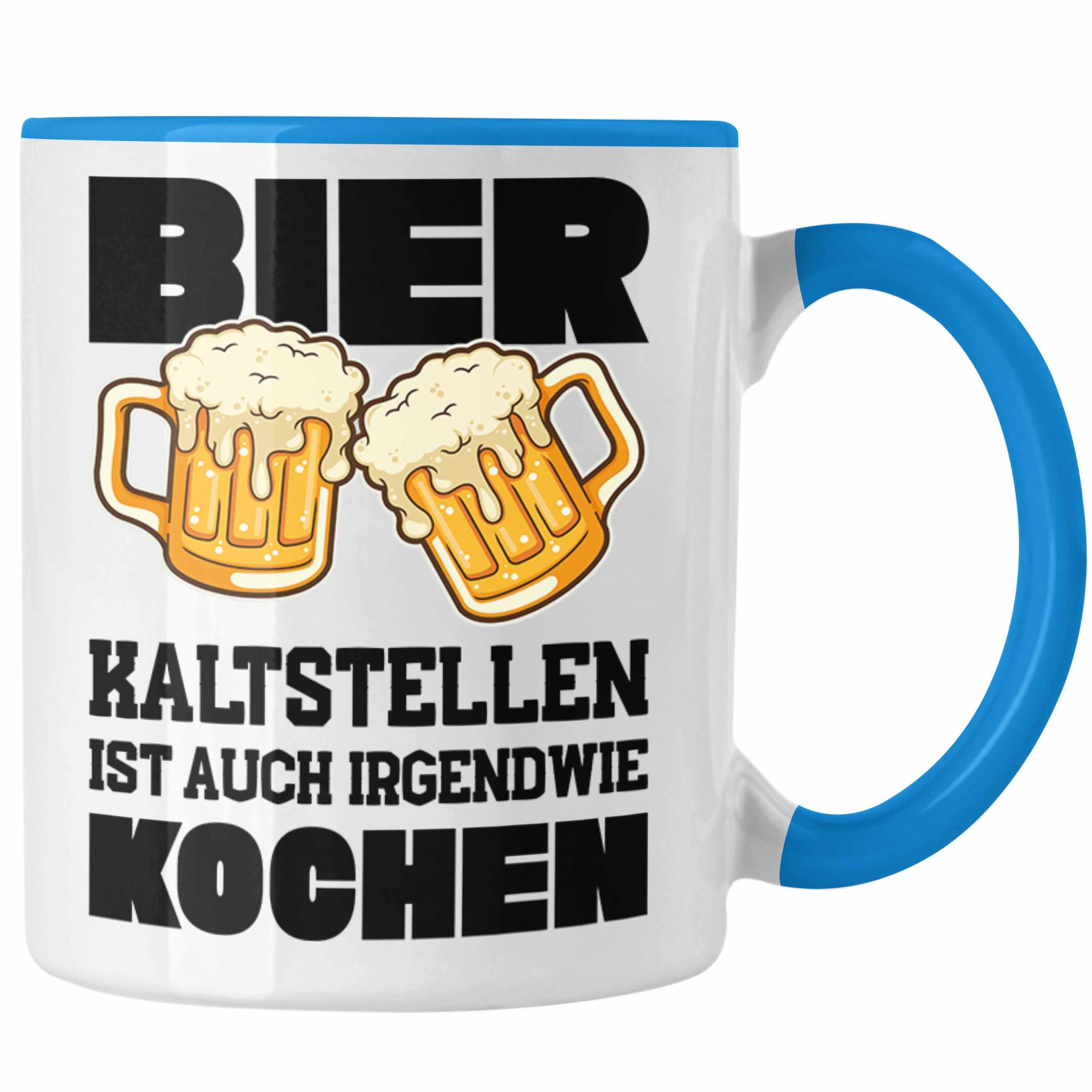 Trendation Tasse Trendation - Bier Tasse Lustiger Spruch Saufen Party Lustiger Spruch Männer Vater Blau