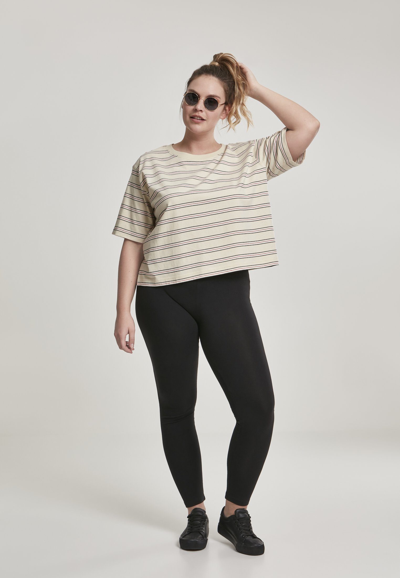 URBAN Kurzarmshirt Damen Tee Stripe Short CLASSICS (1-tlg) Multicolor sand/black/white/firered Ladies