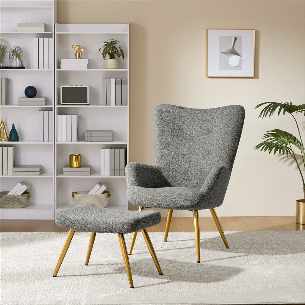 Yaheetech Ohrensessel Relaxsessel mit Hocker, Loungesessel mit Klappbarer Rückenlehne
