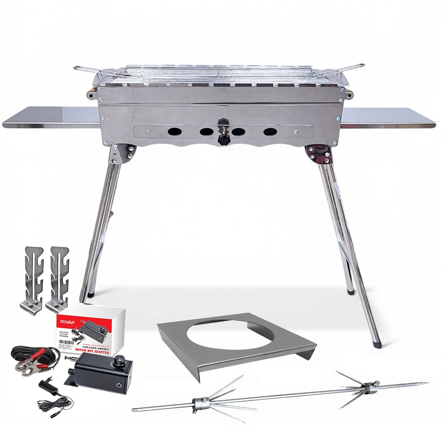 Grillpeter Holzkohlegrill Mangal Khan Edelstahl Döner Hähnchen Drehspieß Kasanablage