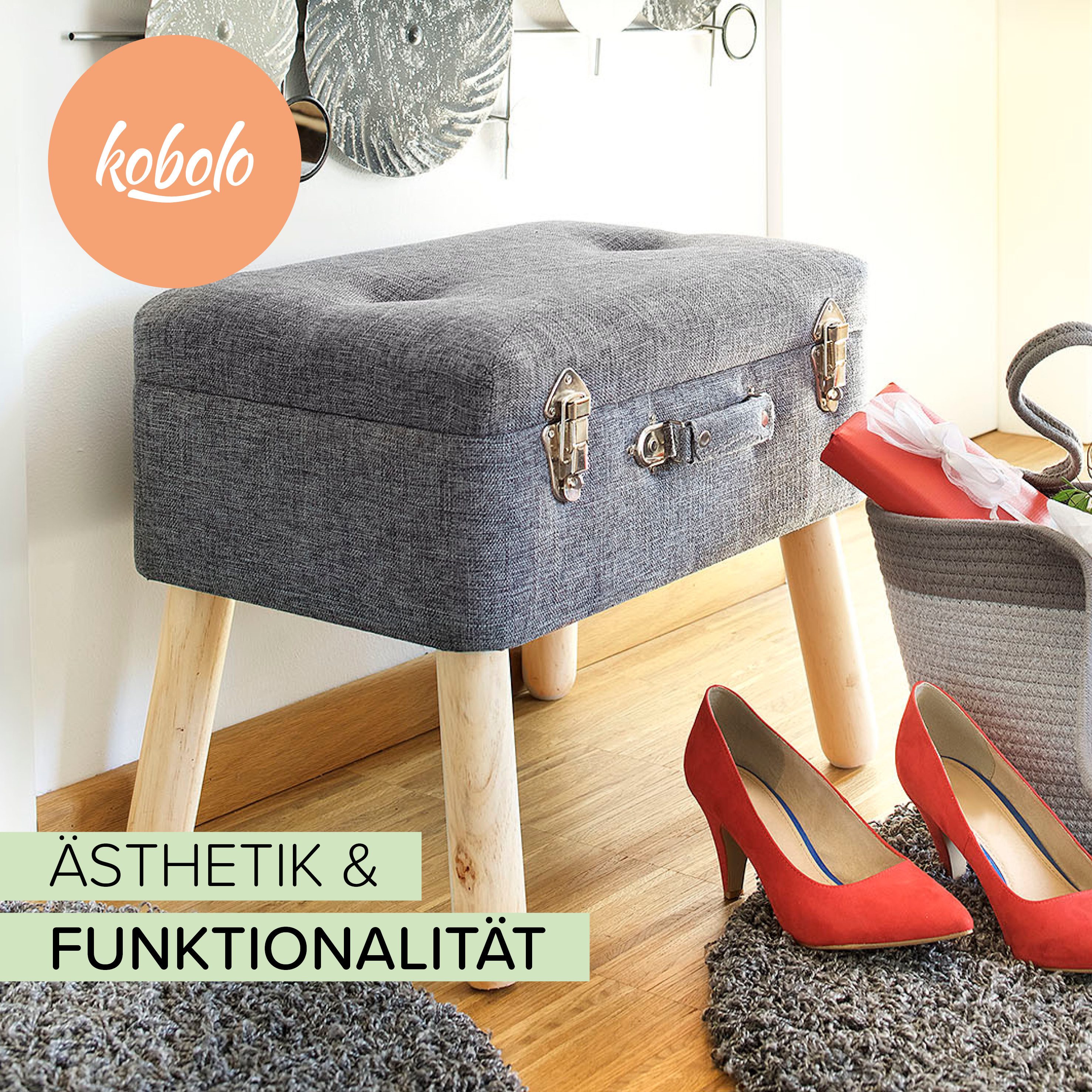 Kobolo Sitzhocker Kofferhocker Polsterhocker aus Textil in hellgrau (1 Stüc günstig online kaufen