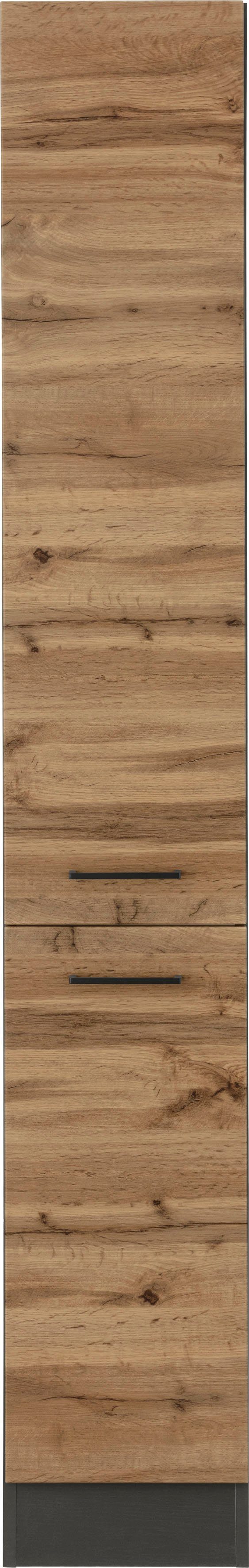 KOCHSTATION Apothekerschrank KS-Trier 30 cm breit, 200 cm hoch, mit 2 Auszügen und 5 Ablagen