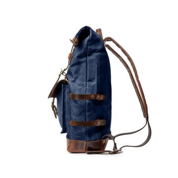 DRAKENSBERG Wanderrucksack Roll-Top »Adam« Ozean-Blau, wetterfester Vintage Rucksack aus gewachstem Canvas und Leder, robust