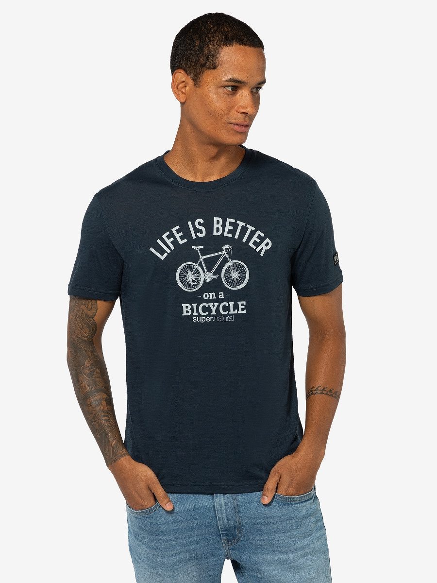 SUPER.NATURAL T-Shirt für Herren aus Merino M BETTER BIKE TEE mit coolem Fahrrad Motiv