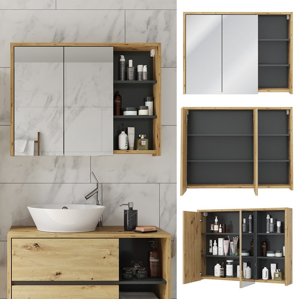 Vicco Badezimmerspiegelschrank Viola, Eiche/Anthrazit/Anthrazit, 100 x günstig online kaufen