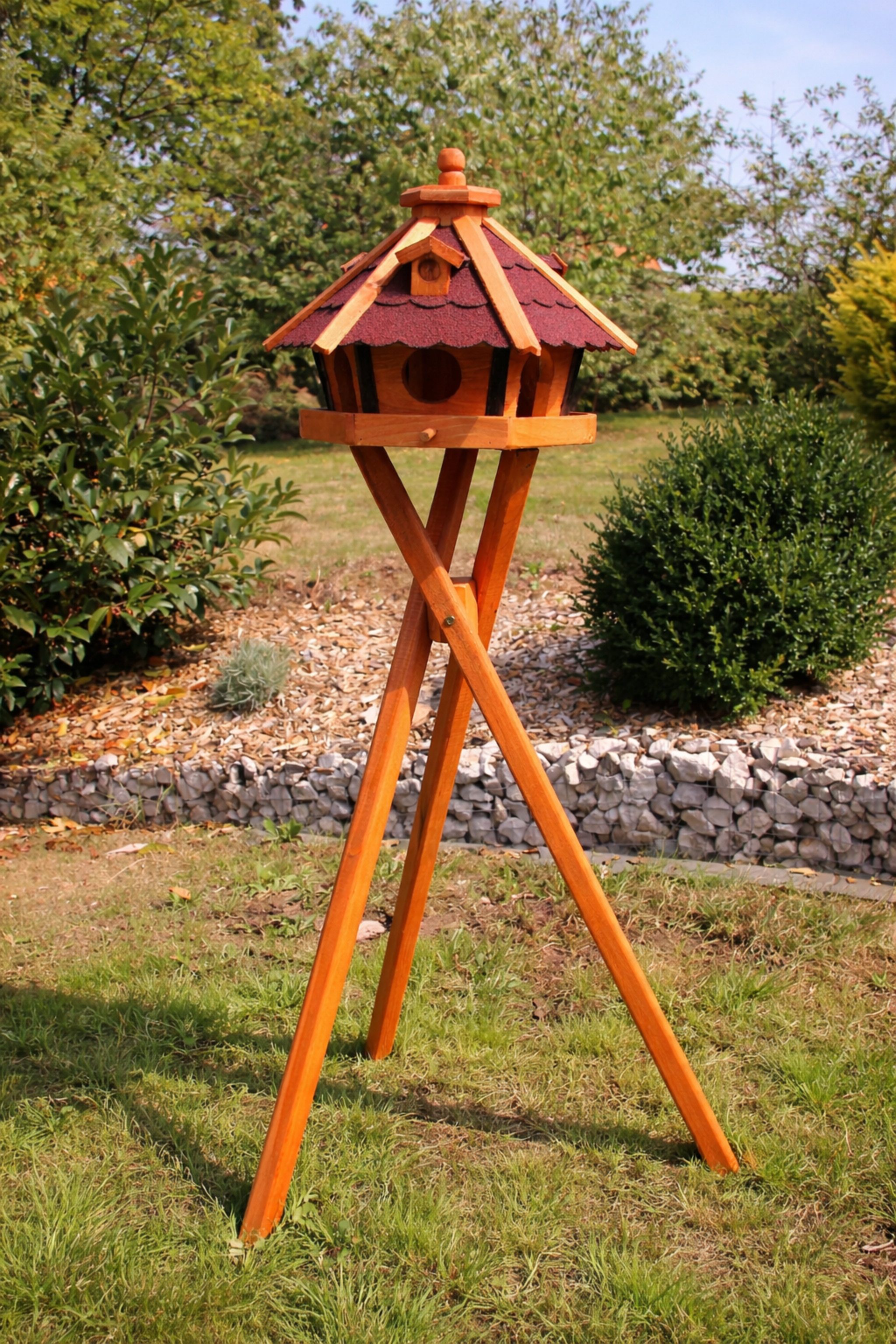 Holzdekoladen Vogelhaus Vogelhaus Holz wetterfest mit Futterautomat – mit/ohne Ständer/Solar