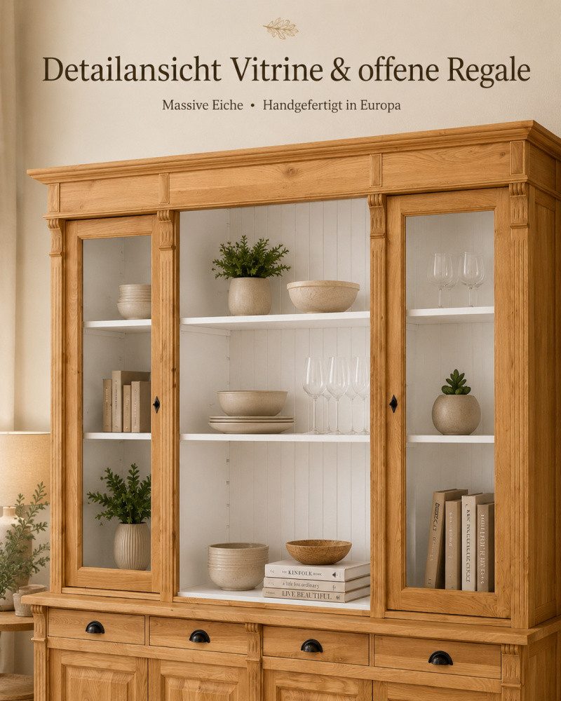 Wohnpalast Buffet Massive Eichenholz Glasvitrine – Zweifarbiges Design 240 cm