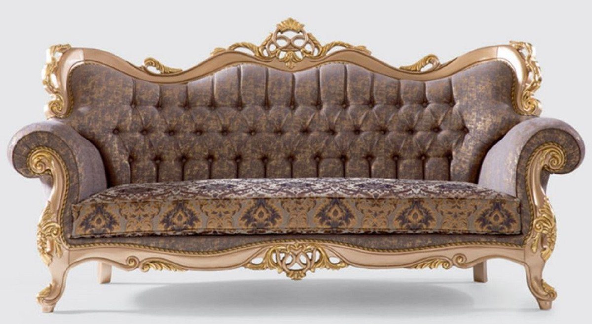 Casa Padrino Sofa Luxus Barock Sofa Lila / Grau / Gold 240 x 90 x H. 123 cm - Handgefertigtes Wohnzimmer Sofa mit elegantem Muster - Barock Wohnzimmer Möbel - Edel & Prunkvoll