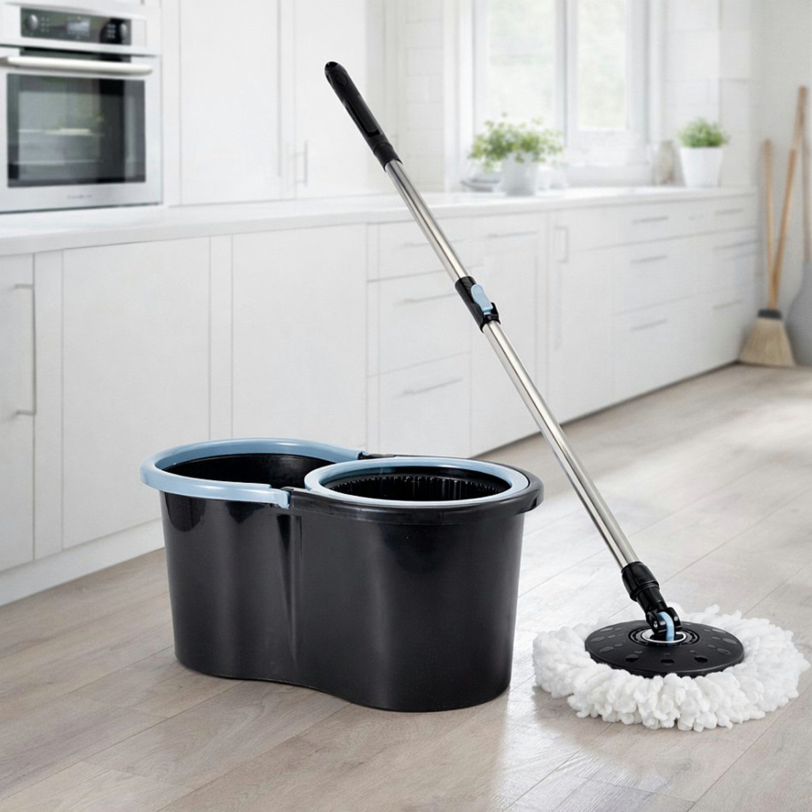 Koopman Bodenwischer-Set Bodenreiniger 14L Rundkopf Mikrofaser, (2-St), 2 Fächer, 14 Liter, 360° drehbar, Teleskopstiel