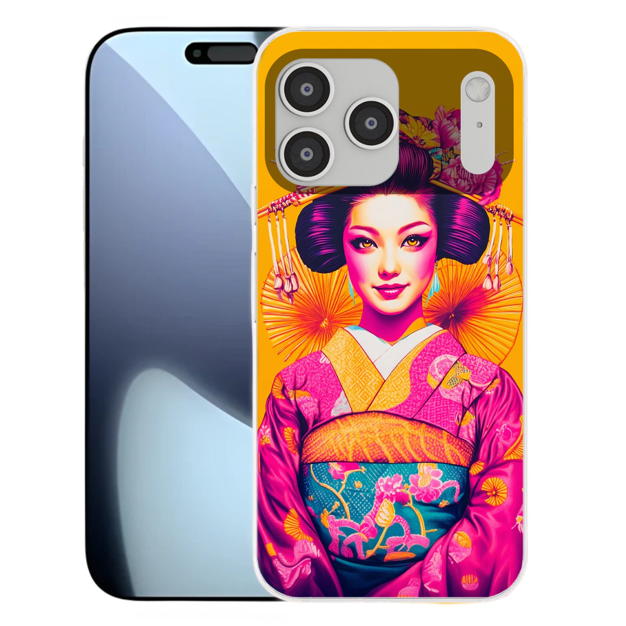 MuchoWow Handyhülle für Apple iPhone 17 Pro Max Blumen - Frau - Kimono - Rosa, Smartphone-Bumper, Print, Handy Schutzhülle Dünn