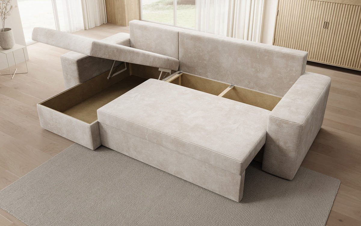 Luxusbetten24 Schlafsofa Designer Sofa Denver in Cord, mit Stauraum und Schlaffunktion – Bild 4 von 5