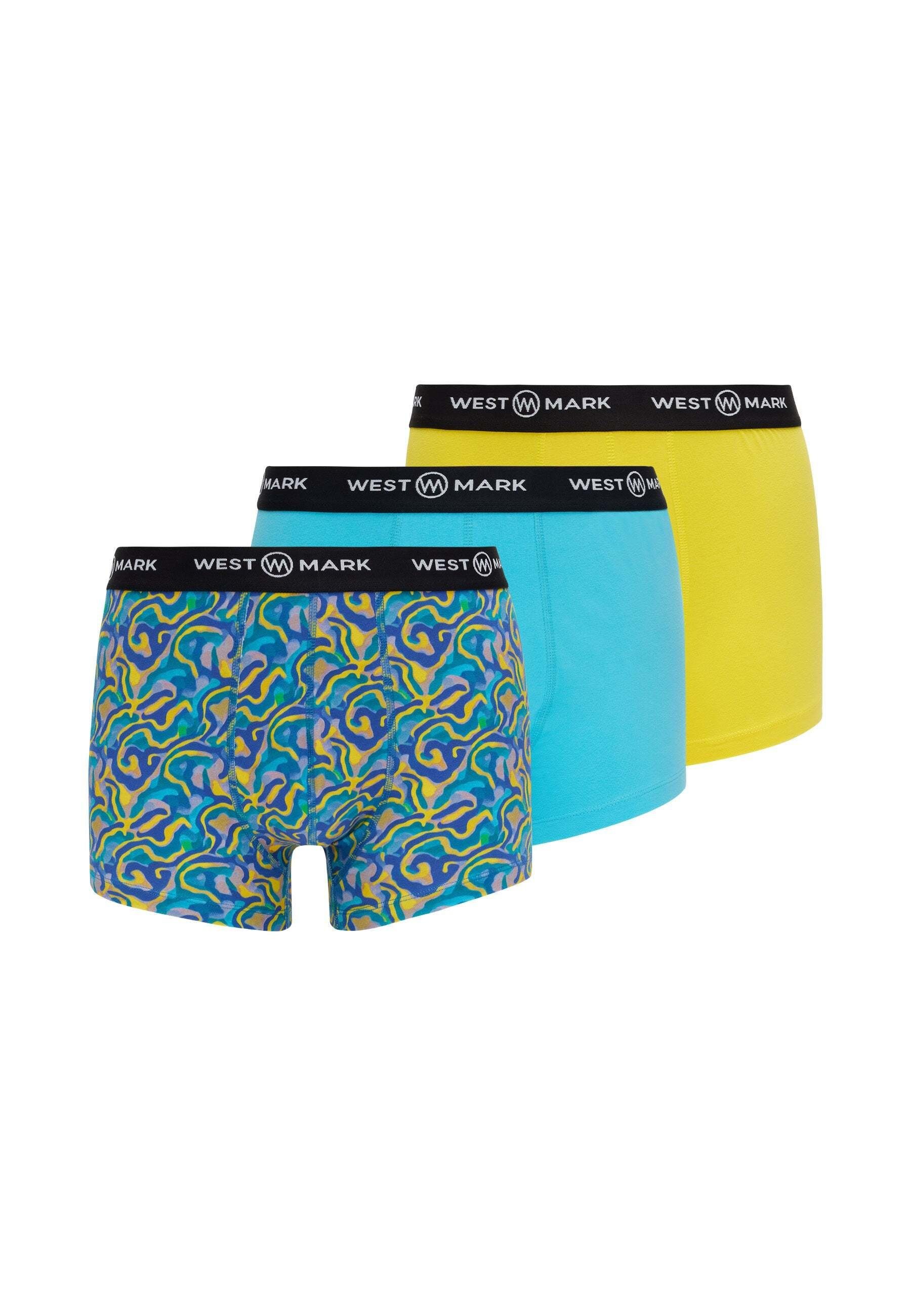 WESTMARK LONDON Boxershorts OSCAR 3-PACK WMABSTRACT (3-PACK Set, 3-St) Blue AOP, Yellow, Blue