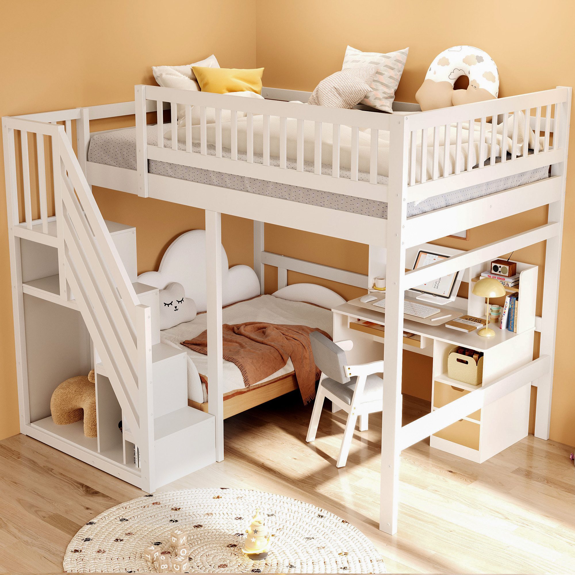 STILVORA Hochbett 140×200 Jugendbett mit Matratze,Kinderbett mit Stauraum u günstig online kaufen