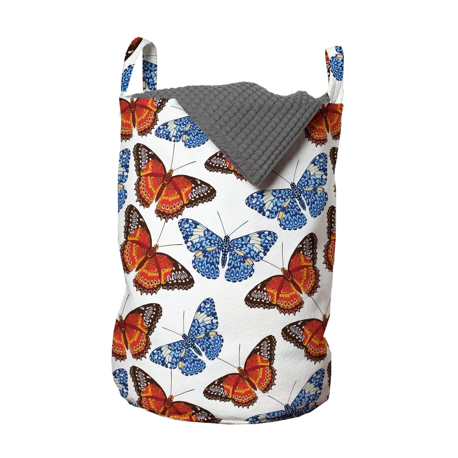 Griffen für Kordelzugverschluss Wäschesäckchen Detaillierte Waschsalons, Abakuhaus Wäschekorb mit geflügelte Schmetterling Insekt