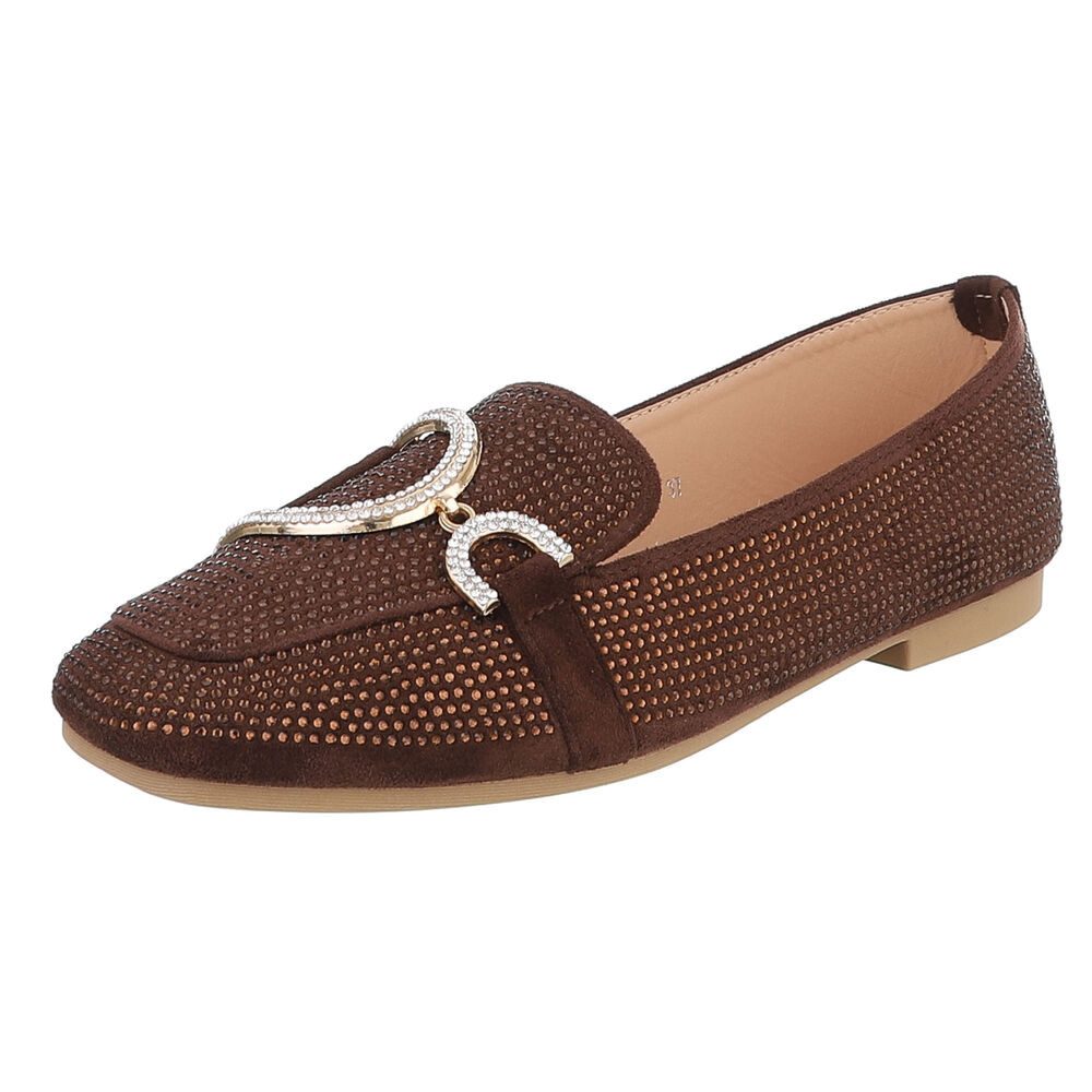Ital-Design Elegante Loafers mit Schnalle für Damen - Bequem und stilvoll Slipper (91261599) Blockabsatz Mokassins in Braun