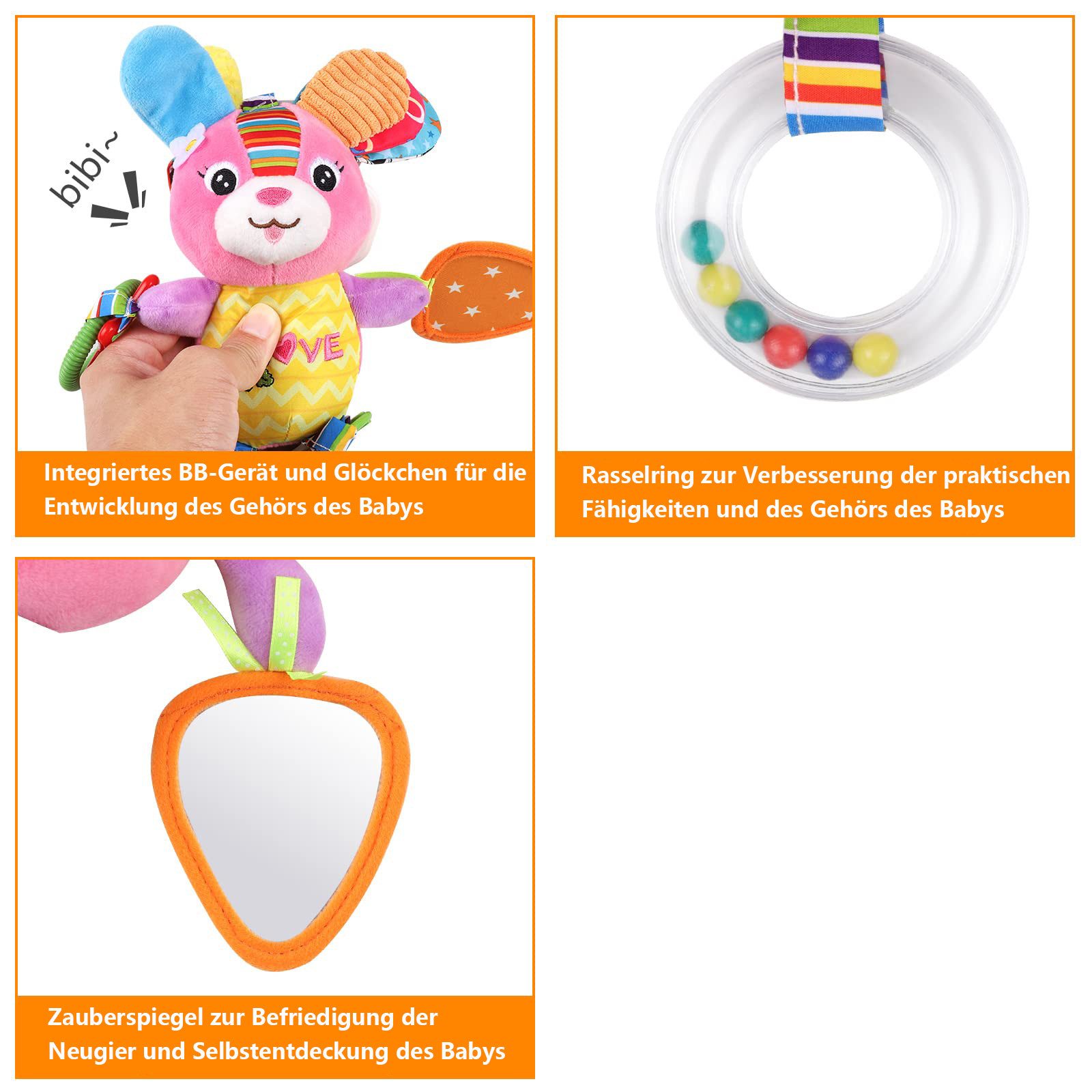 CLTYQ Mobile Mobile Baby Mobile, Babyspielzeug hängenden , Plüschrasseln mit Beißring, Kleinkindspielzeug Hase