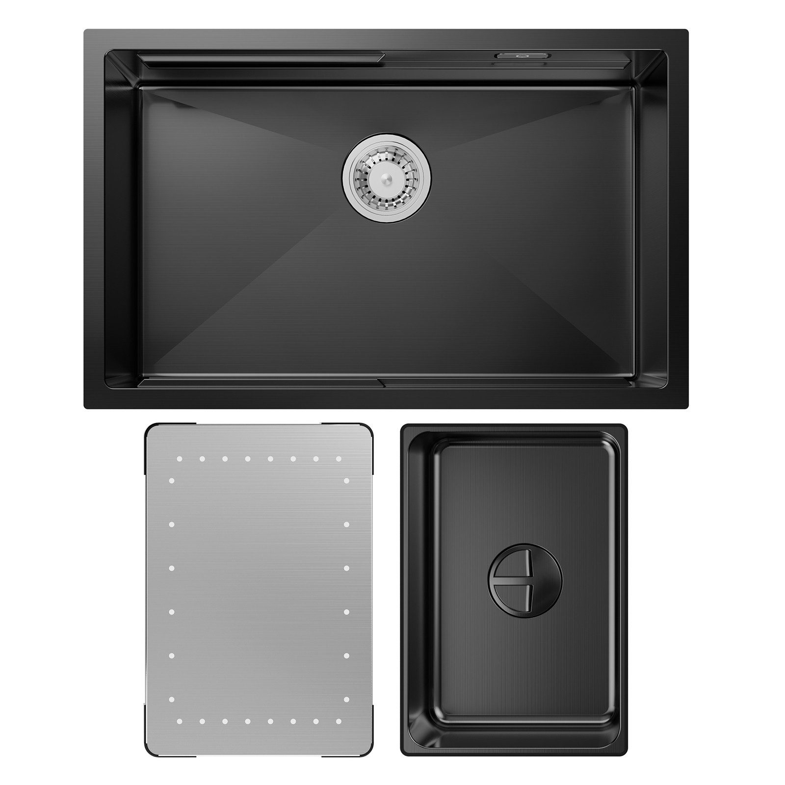 CECIPA MAX Edelstahlspüle Spülbecken 1.5 Becken 70x44cm Unterbauspüle, Quadrat, 70/44 cm, Küchenspüle Edelstahl, Anthrazitschwarz