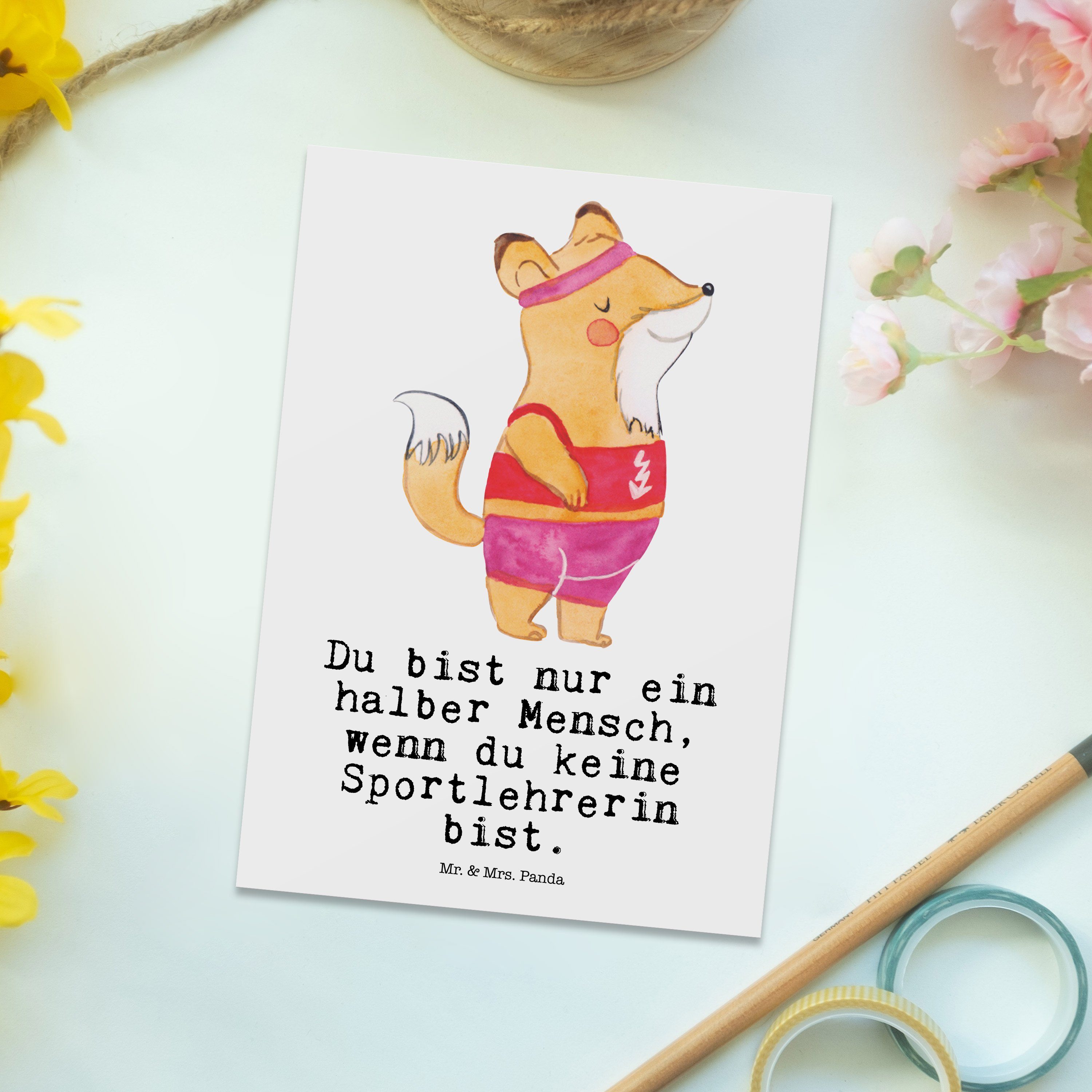 Geburtstagskarte, & - Da Postkarte Mrs. Geschenk, Herz Weiß mit Karte, - Panda Mr. Sportlehrerin