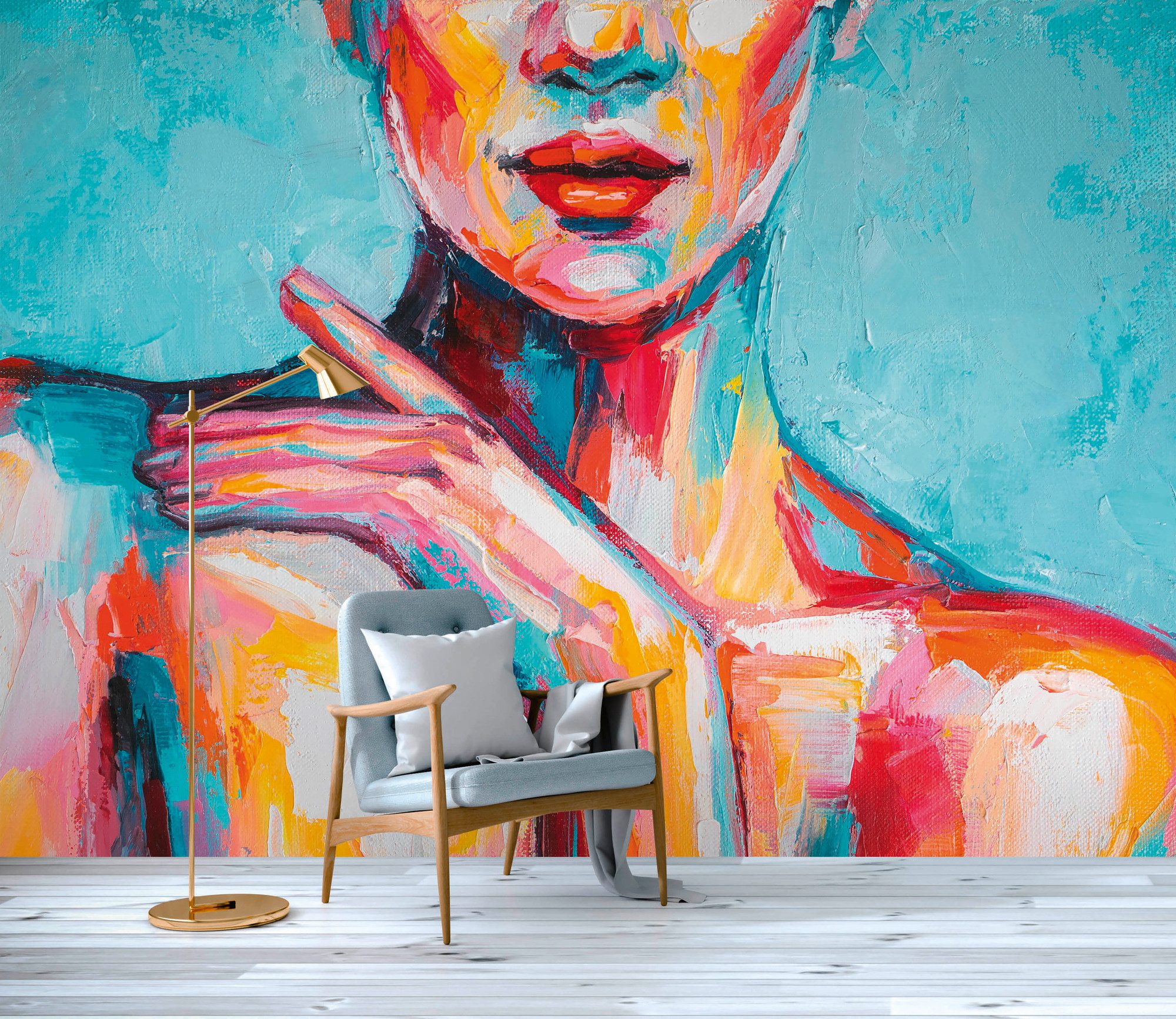 A.S. Création Vliestapete Fototapete Portrait bunt Türkis Rot modern, strukturiert, matt, (1 St)