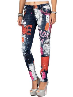 Cipo & Baxx Bikerjeans Bluejeans Hose BA-WD399 mit Nieten Prints im Auffälligen Design