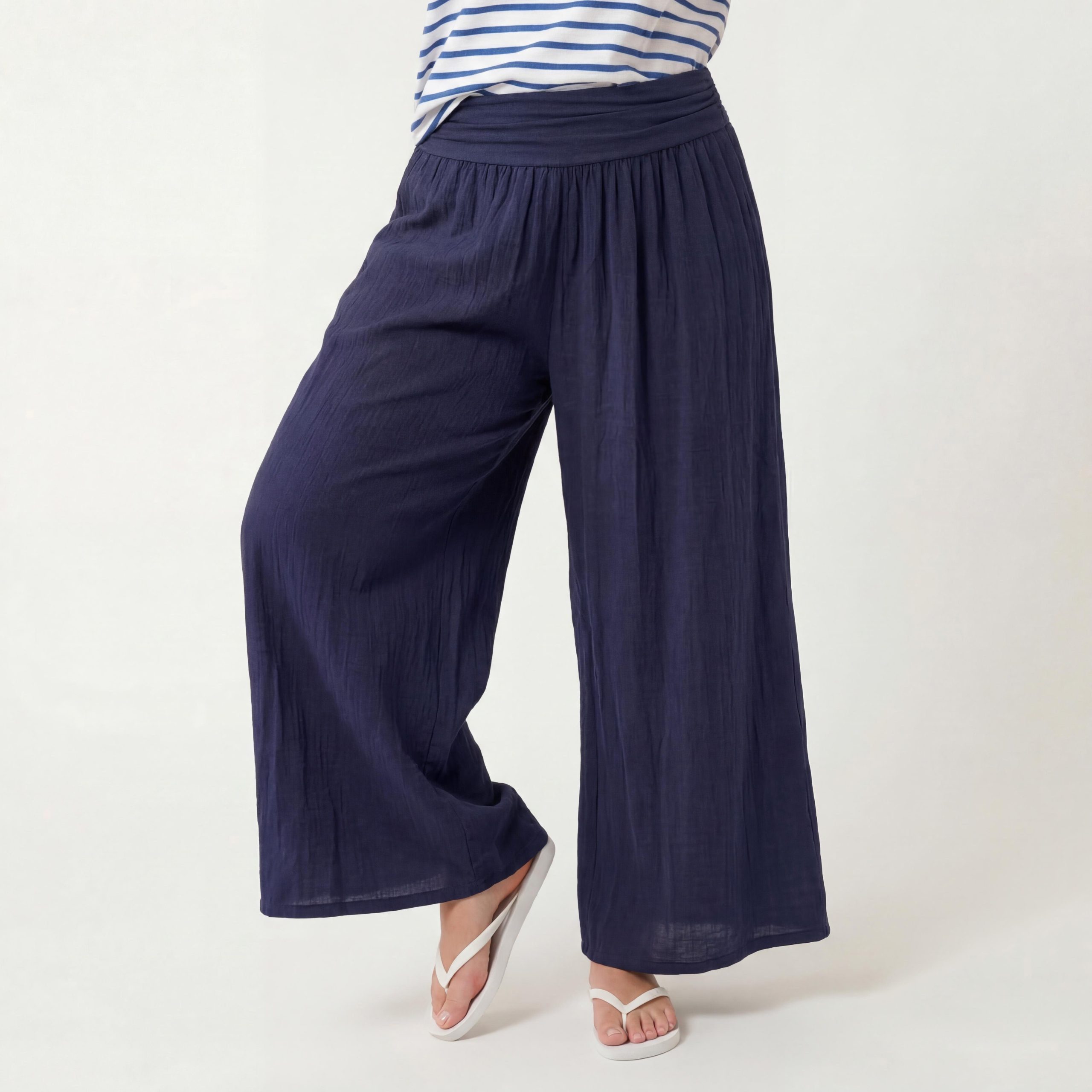 OriginalYou Haremshose Damen Flatterhose Baumwolle Sommerhose Leinen Optik Culotte Volant Middle Waist